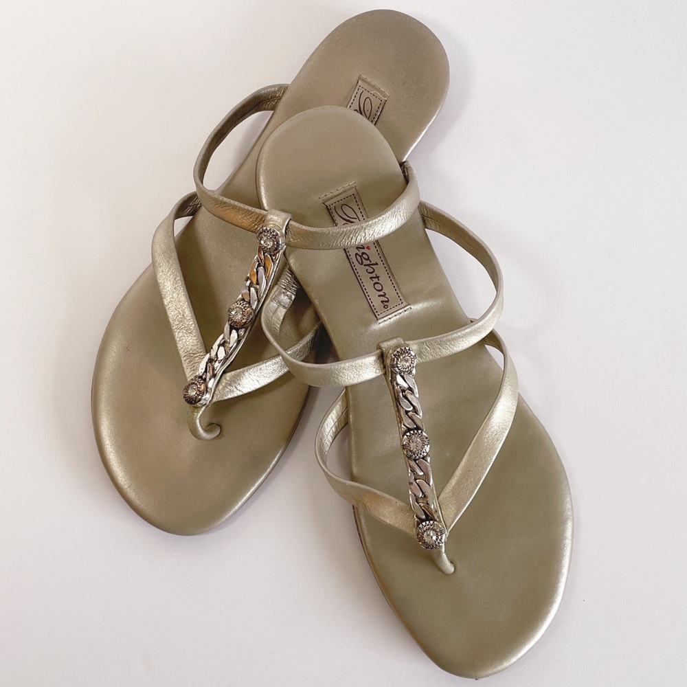 Vintage Brighton Aruba Metallic Leather Thong Sandals